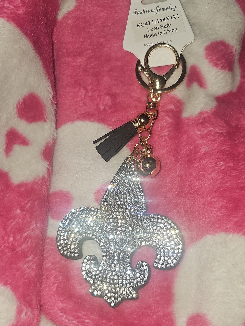 NWT RHINESTONE WHITE AND BLACK FLEUR Keychain